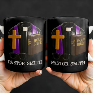 Pastor Smith, Cross, Glasses and Holy Bible, Personalized Coffee Mug, Gift For Religious Leaders