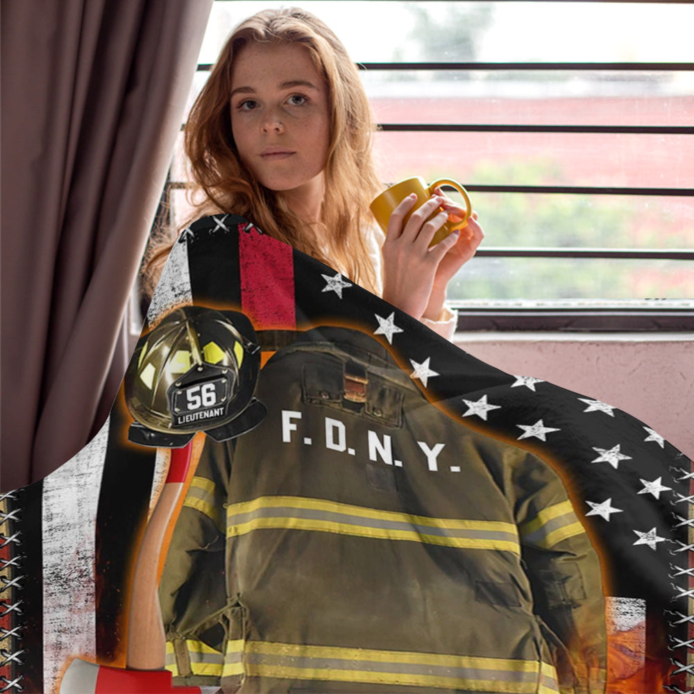 Custom Name Firefighter Us Flag Armor Personalized Blanket Gifts for Firefighter Fireman