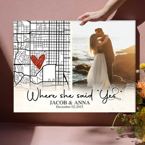 Personalized Engaged Gift, Where She Said Yes Custom Engagement Map Canvas, Engagement Gift for Couple, Unique Gift For Newly Engaged