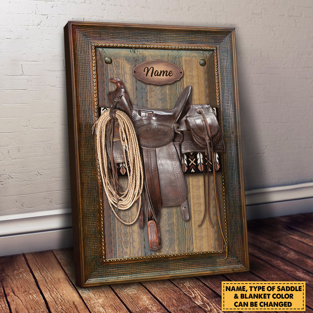 Canvas Horse Saddle Frame Print, Personalized Canvas For Horse Lovers