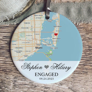Engagement Ornament - Custom Map Gift Ceramic Ornament