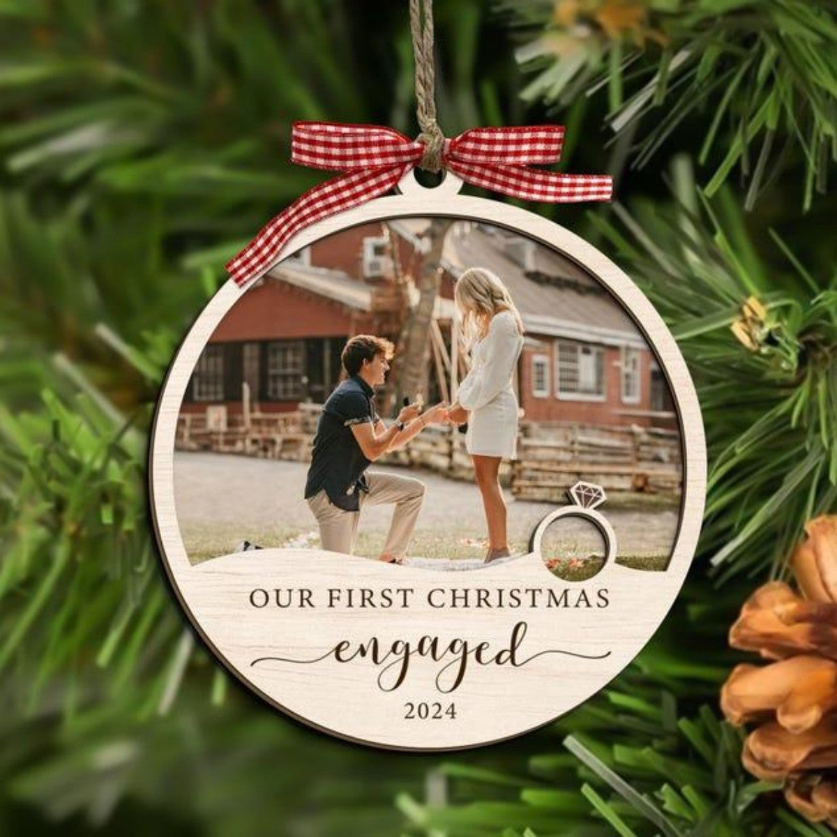 Our First Christmas Engaged - Custom Photo Keepsake Ornament