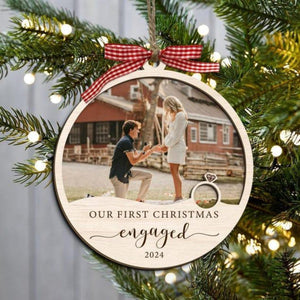 Our First Christmas Engaged - Custom Photo Keepsake Ornament