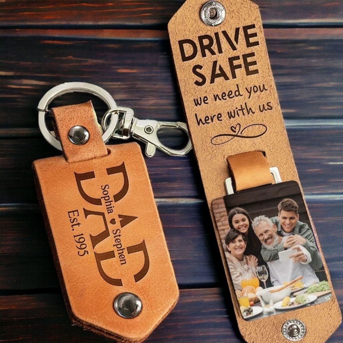Custom Photo Drive Safe - Personalized Leather Photo Keychain