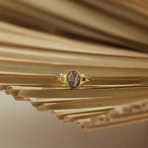 Oval Photo Ring With 2 Birthstones, Personalized Gift for Her