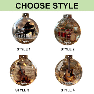 Personalized Music Instruments Piano, Violin, Drum & Guitar Globe Ornament