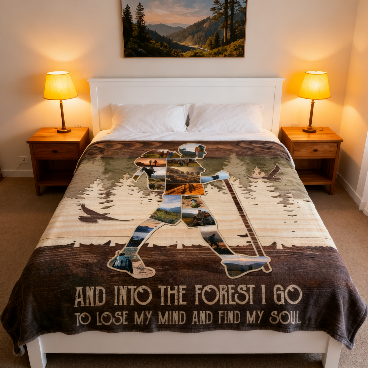 Personalized Mountain Hiking Photo Collage Blanket, Outdoorsy Gifts Hiking Gift for Hikers