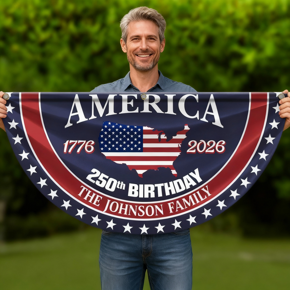 Personalized Family Name America 250 Birthday 1776-2026 Non-Pleated Fan Flag