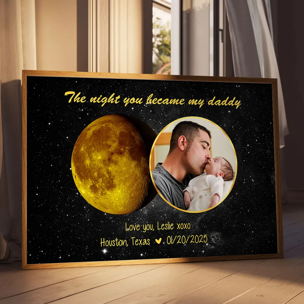 Moon Phase Art The Day You Became My Daddy Mommy Personalized Poster, Gift For New Mom, New Dad
