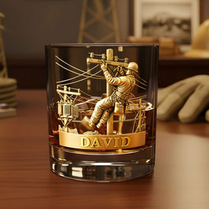 Lineman Round Whiskey Glass - Personalized Gifts For Lineman Glass