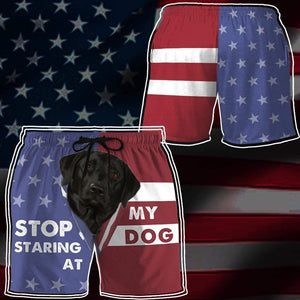 3D Stop staring at my dog Black Labrador Custom Beach Shorts Swim Trunks