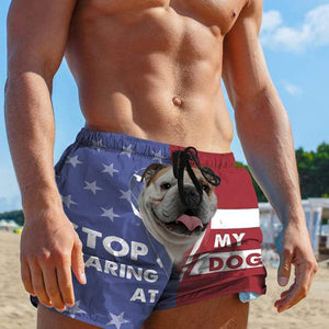 3D Stop staring at my dog English Bulldog Beach Shorts Swim Trunks