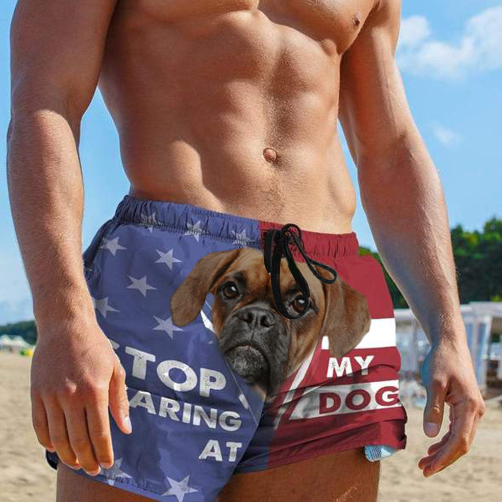 3D Stop staring at my dog pug2 Beach Shorts Swim Trunks