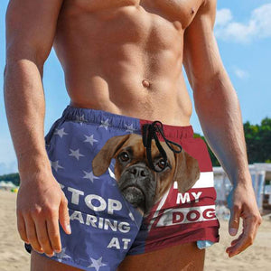 3D Stop staring at my dog pug2 Beach Shorts Swim Trunks