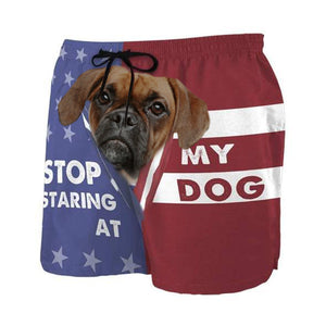 3D Stop staring at my dog pug2 Beach Shorts Swim Trunks