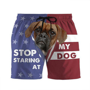 3D Stop staring at my dog pug2 Beach Shorts Swim Trunks