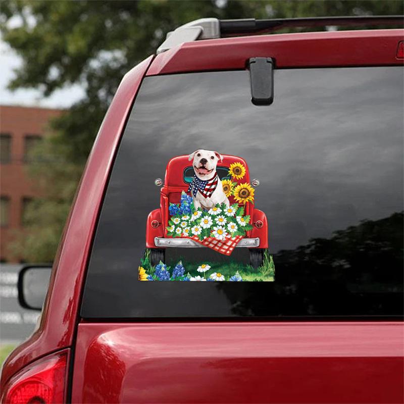 Flower Car Sticker-White Pitbull