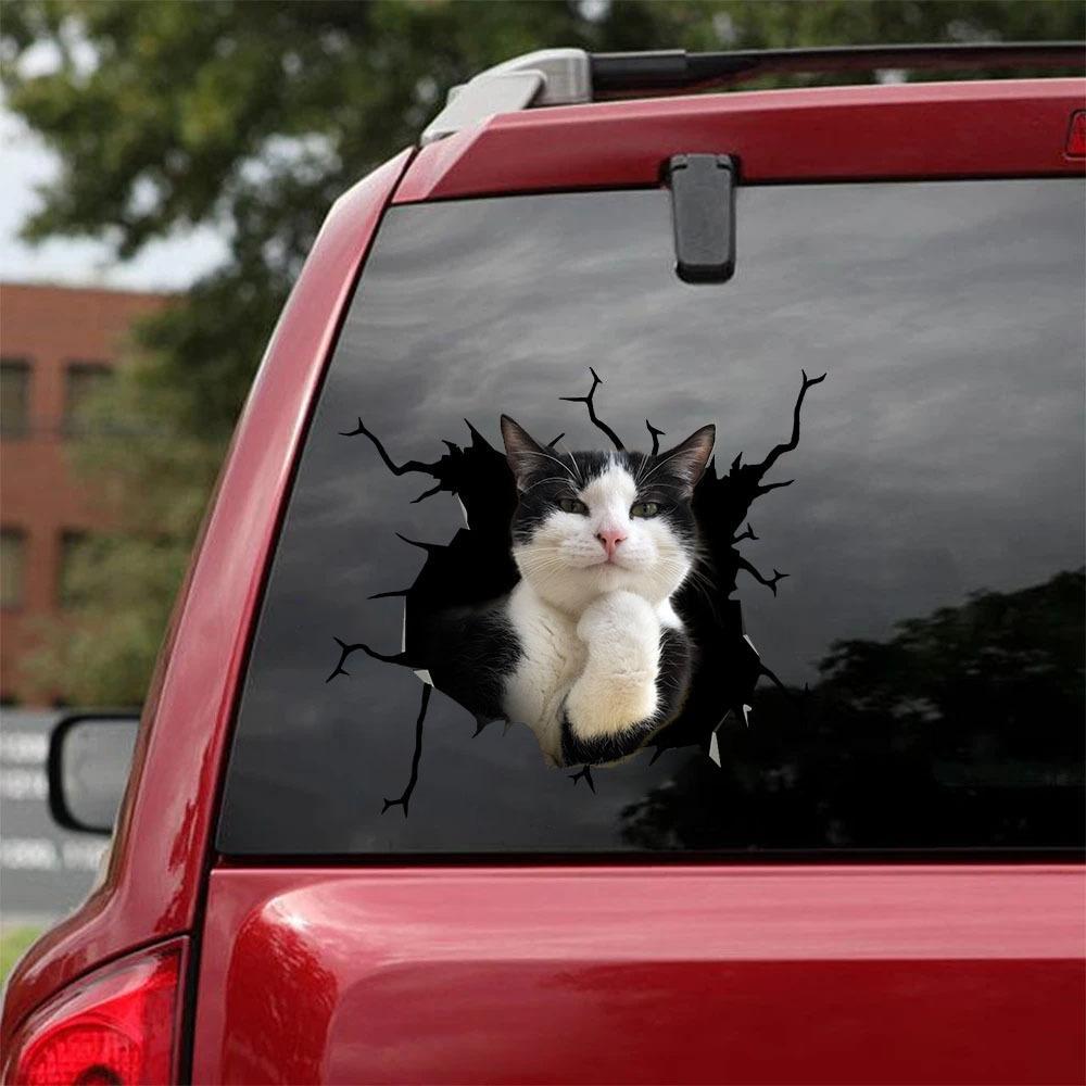 TUXEDO CRACK CAR STICKER CATS LOVER