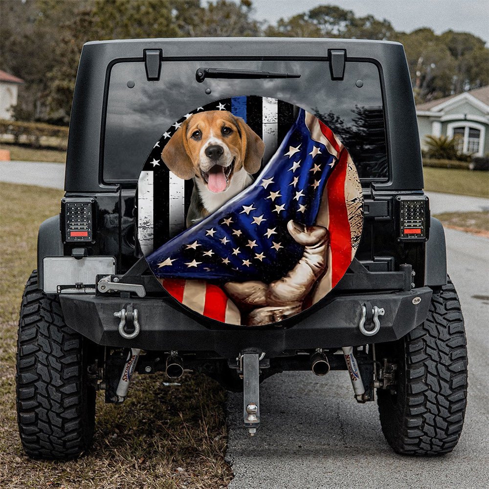 Beagle Inside American Flag Independence Day Spare Tire Cover