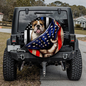 Bulldog Inside American Flag Independence Day Spare Tire Cover