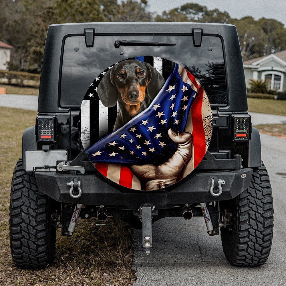 Dachshund Inside American Flag Independence Day Spare Tire Cover