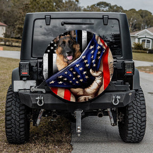 German Shepherd Dog Inside American Flag Independence Day Spare Tire Cover