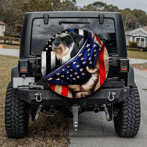 Miniature Schnauzer Inside American Flag Independence Day Spare Tire Cover