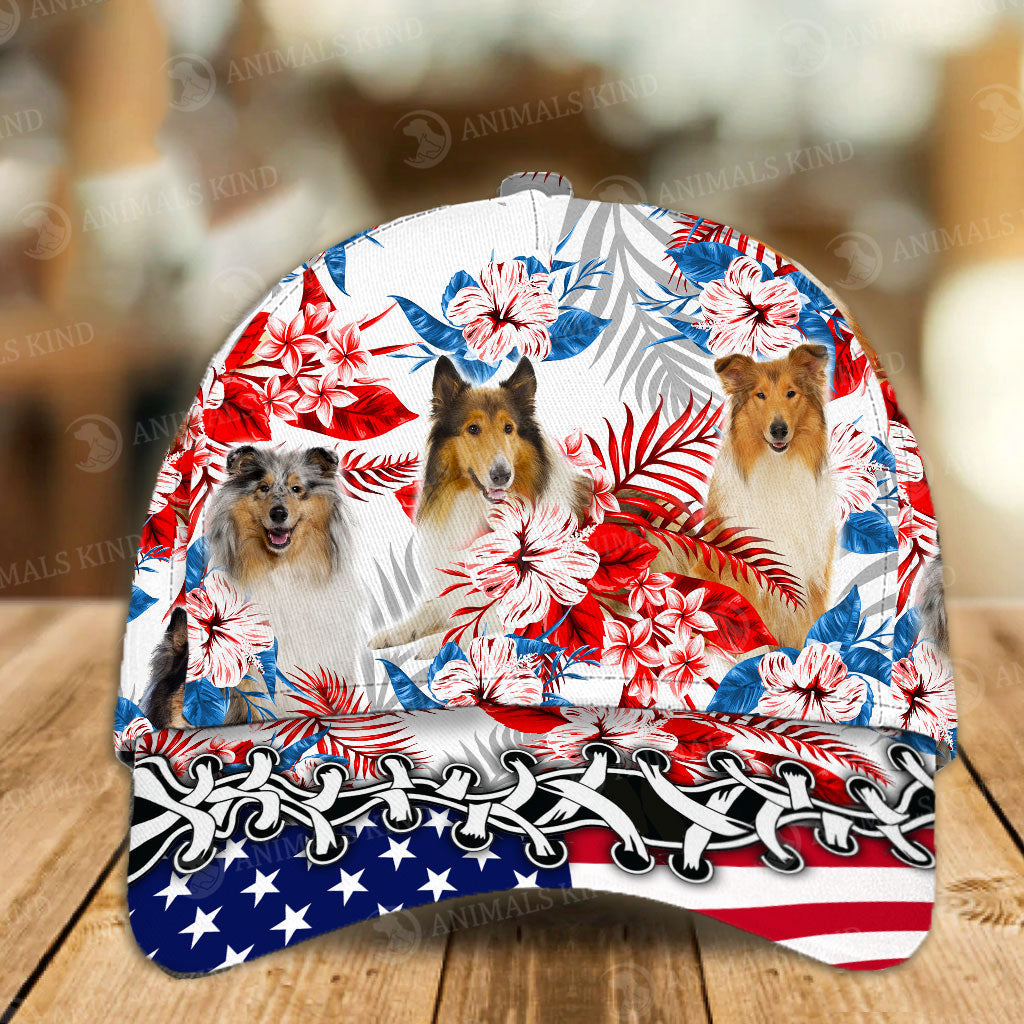 Rough Collie - American Flag Cap