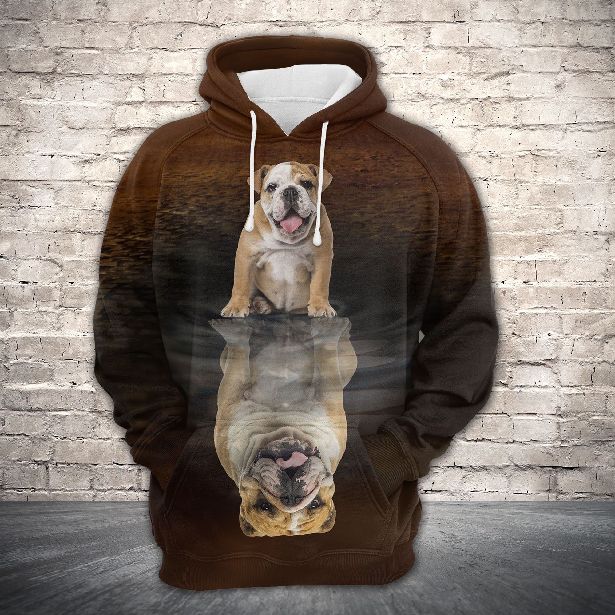 Cute Bulldog 2 Reflection All Over Hoodie