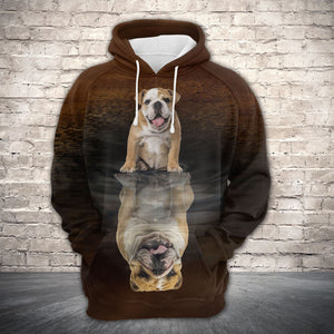 Cute Bulldog 2 Reflection All Over Hoodie