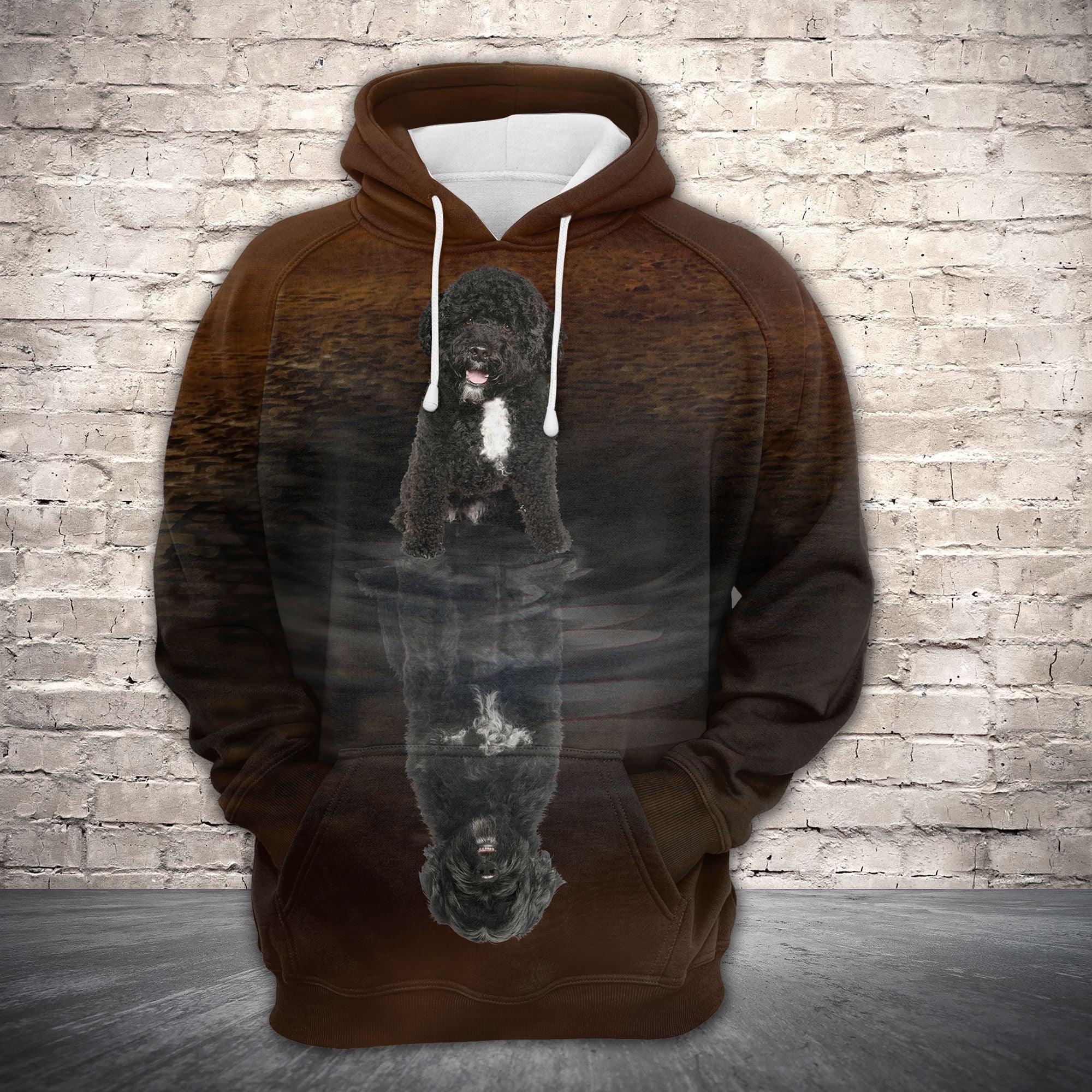 Cute Portuguese Water Dog Reflection All Over Hoodie