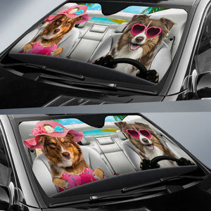 Australian Shepherd-Dog Summer Vacation Couple Car Sun Shade Cover Auto Windshield