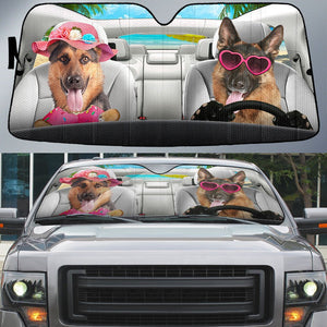 German Shepherd-Dog Summer Vacation Couple Car Sun Shade Cover Auto Windshield