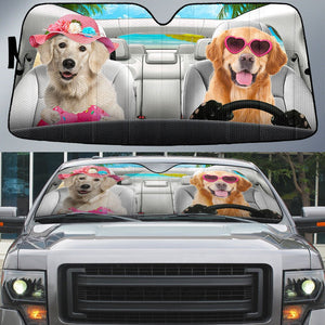 Golden Retriever-Dog Summer Vacation Couple Car Sun Shade Cover Auto Windshield