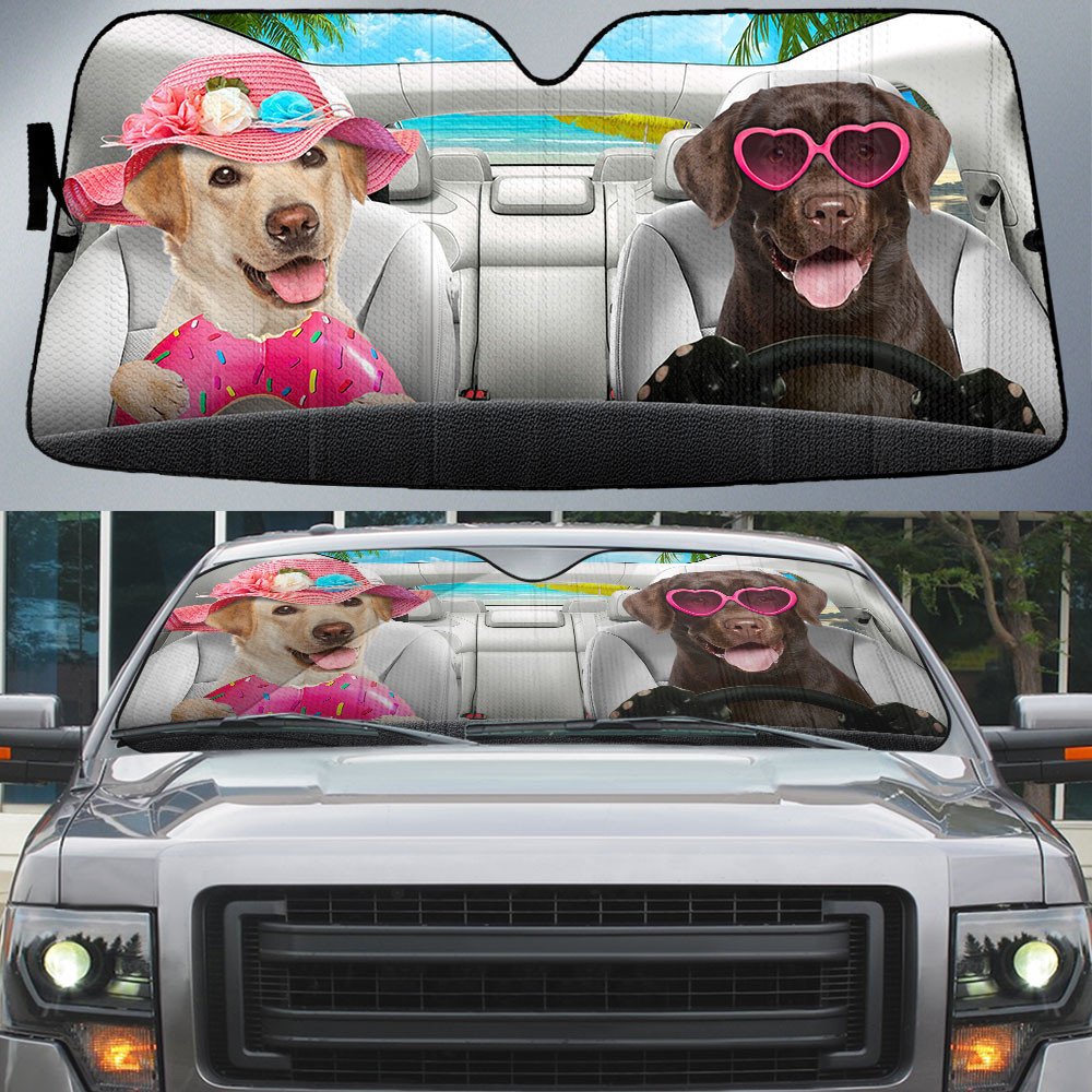 Labrador Retriever-Dog Summer Vacation Couple Car Sun Shade Cover Auto Windshield