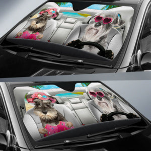 Miniature Schnauzer-Dog Summer Vacation Couple Car Sun Shade Cover Auto Windshield