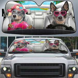 Australian Cattle-Dog Summer Vacation Couple Car Sun Shade Cover Auto Windshield