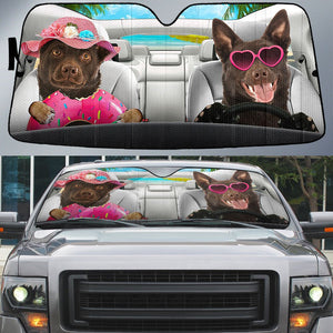 Australian Kelpie-Dog Summer Vacation Couple Car Sun Shade Cover Auto Windshield