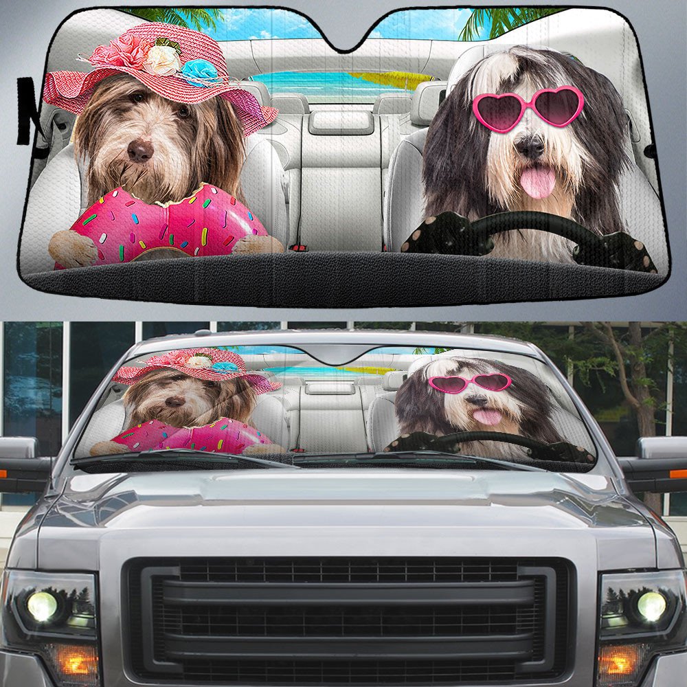 Bearded Collie-Dog Summer Vacation Couple Car Sun Shade Cover Auto Windshield