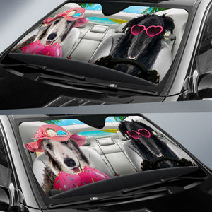 Borzoi-Dog Summer Vacation Couple Car Sun Shade Cover Auto Windshield