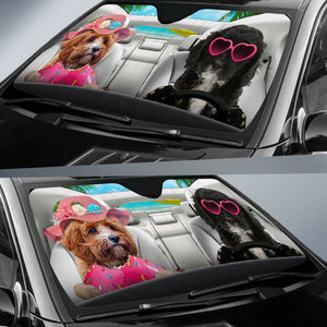 Cavapoo-Dog Summer Vacation Couple Car Sun Shade Cover Auto Windshield