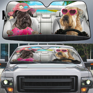 Cesky Terrier-Dog Summer Vacation Couple Car Sun Shade Cover Auto Windshield