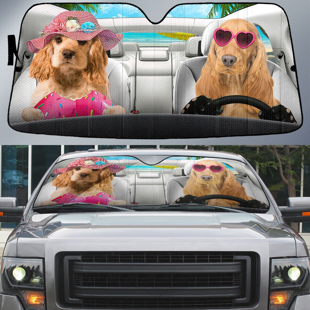 Cocker Spaniel-Dog Summer Vacation Couple Car Sun Shade Cover Auto Windshield