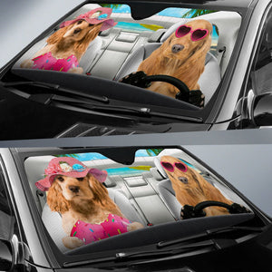 Cocker Spaniel-Dog Summer Vacation Couple Car Sun Shade Cover Auto Windshield