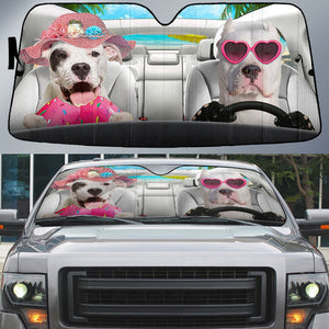 Dogo Argentino-Dog Summer Vacation Couple Car Sun Shade Cover Auto Windshield