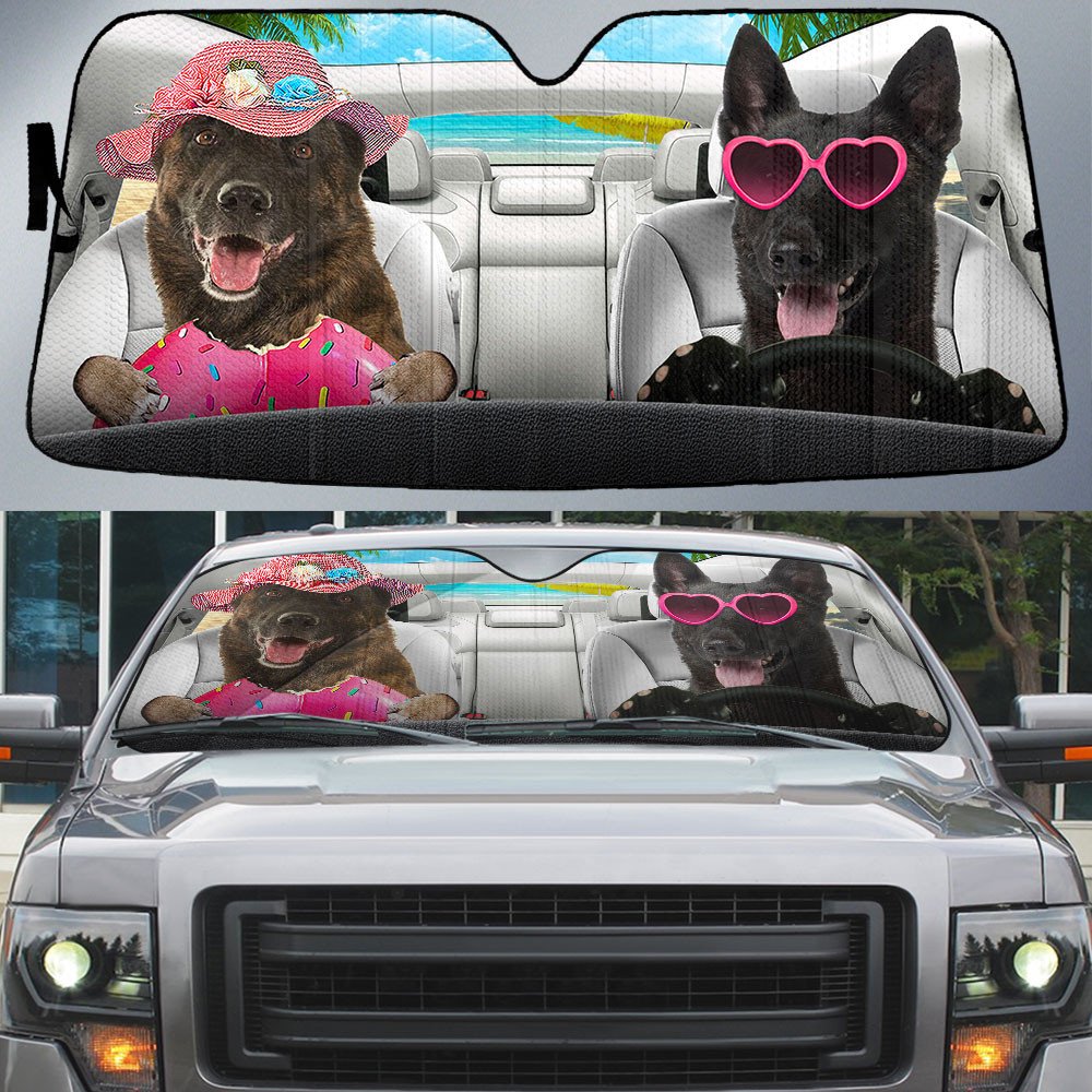 Dutch Shepherd-Dog Summer Vacation Couple Car Sun Shade Cover Auto Windshield