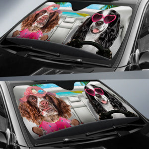 English Springer Spaniel-Dog Summer Vacation Couple Car Sun Shade Cover Auto Windshield