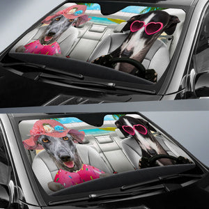 Greyhound-Dog Summer Vacation Couple Car Sun Shade Cover Auto Windshield