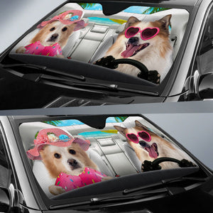 Icelandic Sheepdog-Dog Summer Vacation Couple Car Sun Shade Cover Auto Windshield