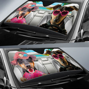 Jagdterrier-Dog Summer Vacation Couple Car Sun Shade Cover Auto Windshield